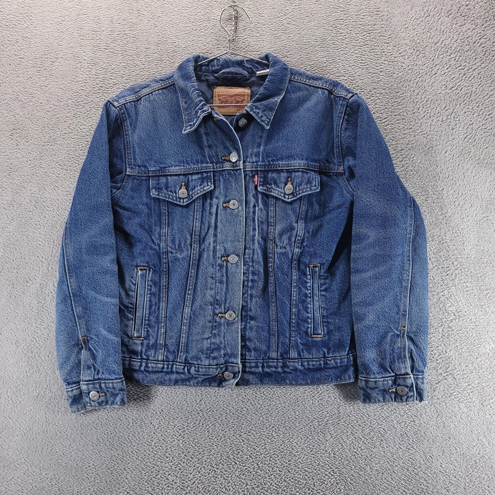 Levis Jacket Mens S Blue Denim Trucker Quilted Lined Button Front Pockets Casual